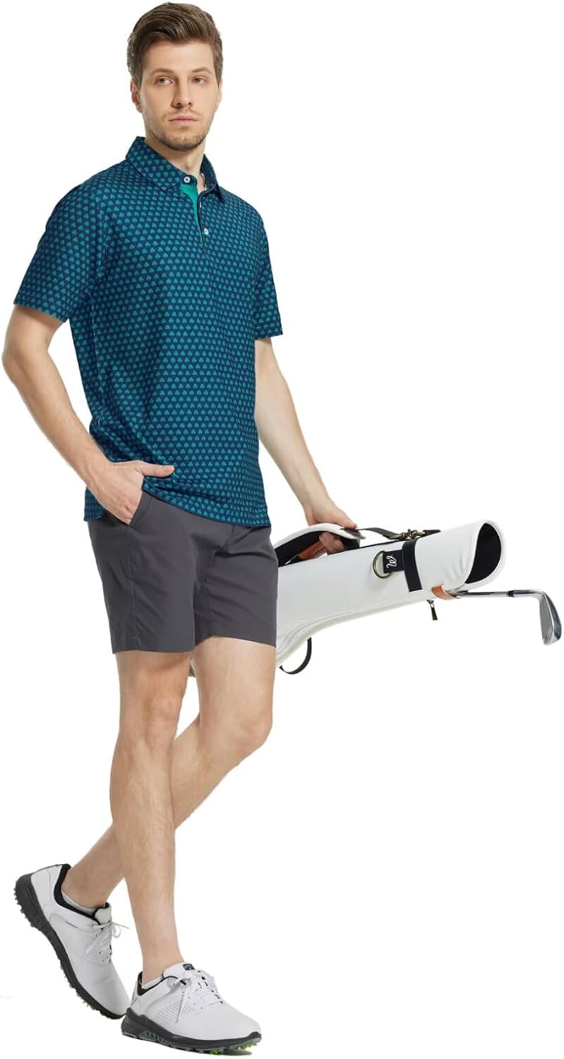 M MAELREG Mens Golf Shirt Short Sleeve Dry Fit Print Moisture Wicking Performance Patterns Collared Polo Shirt