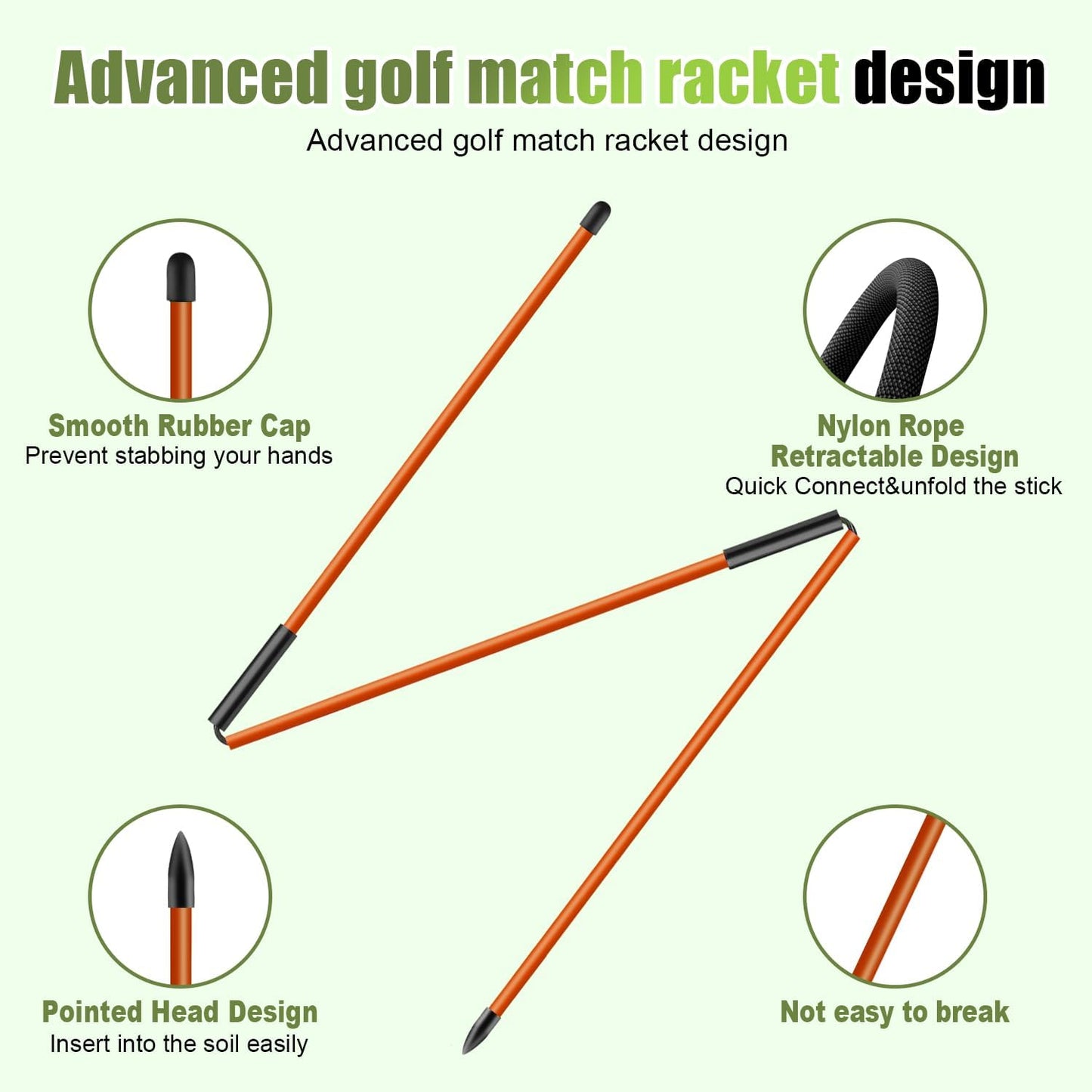 Golf Alignment Sticks 2 Pack, 48″Collapsible Practice Rods for Aiming/Putting, Golf Training Aid for Swing Trainer with Clear Tube Case, Foldable Training Rods with 10 Golf Tees