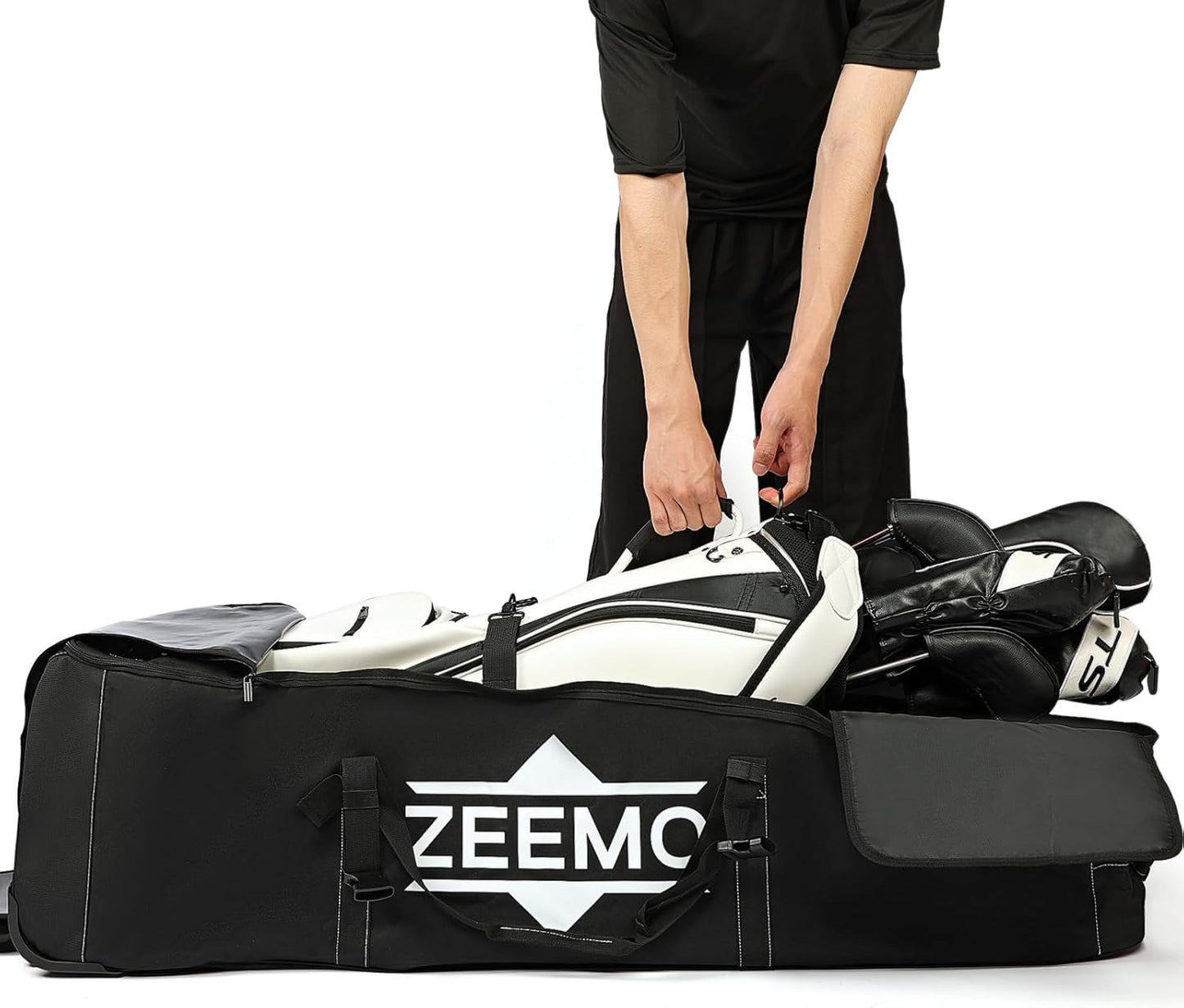 ZEEMO Golf Travel Bag, Full-Open Protective & Wheeled Airline-Approved Case for Clubs, Cart&StandBag, Soft-Sided Waterproof Cover Made of Heavy Duty Oxford