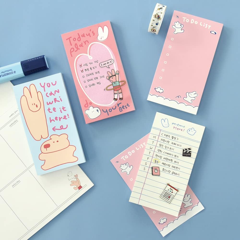 Monolike Memopad Happy and Lucky Petit Petit B SET - 4 Packs, 4 Different Designs, 80 Sheets Per Pad, Total 320 Sheets, Note pads, Writing pads, 80x148mm