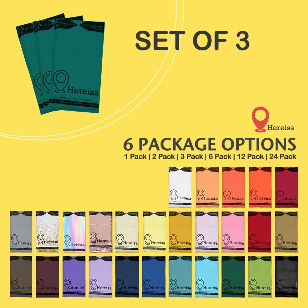 Plastic Teal Tablecloths 3 Pack Disposable Table Covers 54 x 108 Inches Pitch Onyx Teal Table Cloths for Parties Birthdays Weddings Anniversary BBQ Picnic, Fits 6 to 8 Foot Rectangle Tables