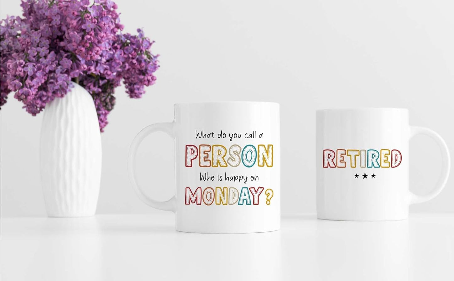 Retirement Gifts For Women Men, Who Is Happy On Monday, Happy Retirement Mug 11 Oz Coffee Mug, Retired Gifts Birthday Gift Christmas Presents for Coworkers Nurse Teacher Boss Grandma Mom