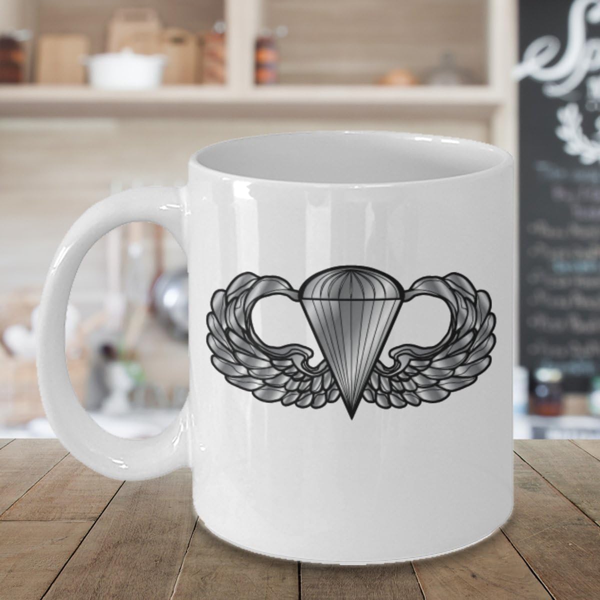 U.S. Army Airborne Coffee Mug - Parachutist Badge - Paratrooper Wings (White, 15oz)