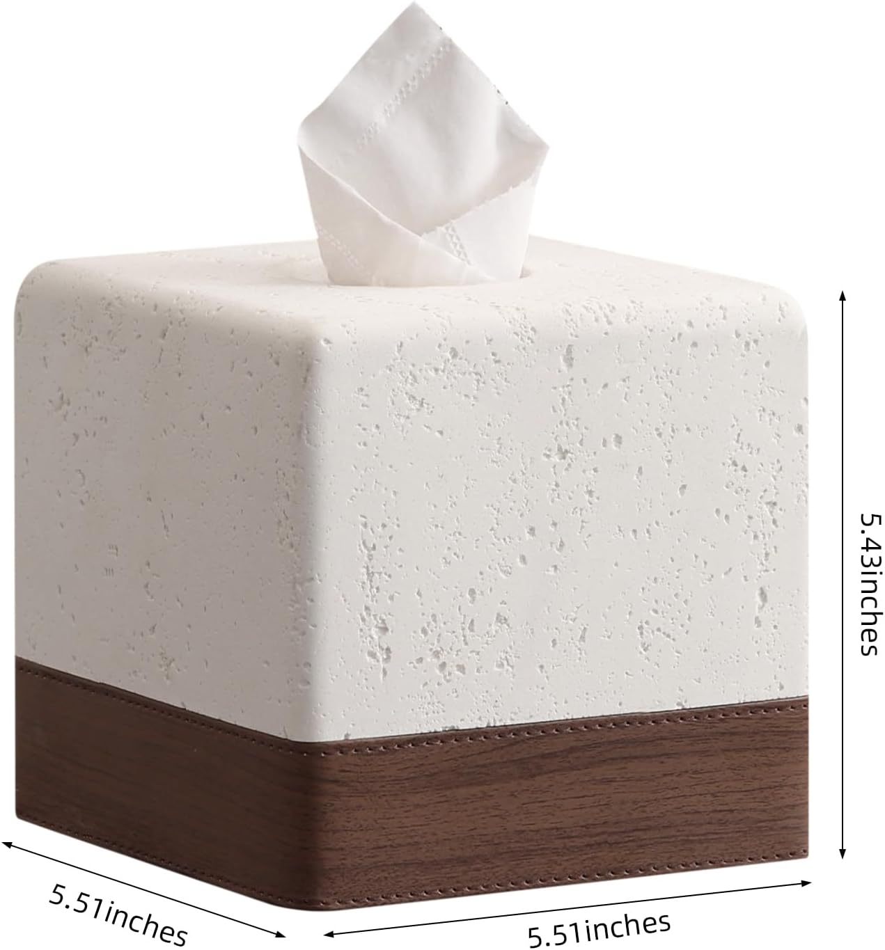 Tissue Box Cover Rectangle, Resin Facial Tissue Holder Covers Toilet Paper Holder Decorative Paper Dispenser Home Decor for Bathroom Bedroom Living Room Office (Off White with Leather)