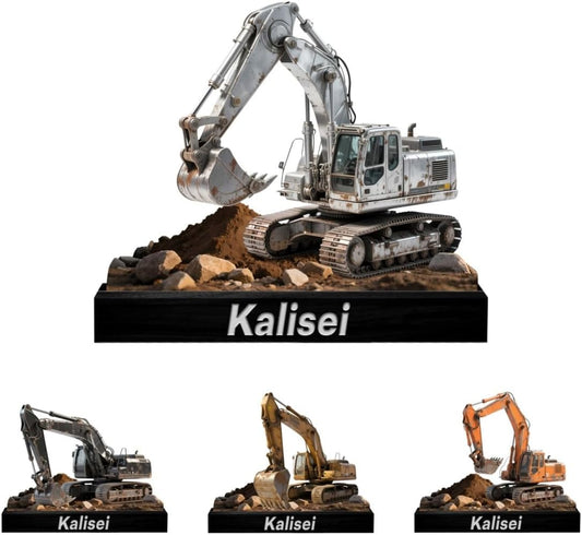 Personalized Excavator Desktop Ornament Sign Custom Name Flat Desk Sign Excavator Lovers Plaque with Wooden Base Home Garage Men Cave Desk Decor Plaque Gift for Dad Grandpa Christmas Birthday