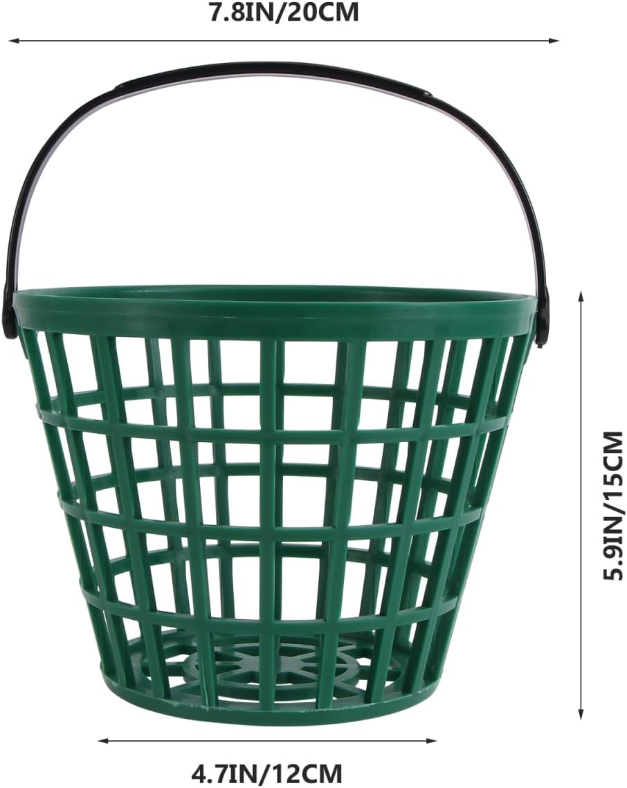 Plastic Golf Ball Basket,Unbreakable Bucket Golfball Clubs with Handle,Golfballs Holder Container for Pong Storage Basket Holds 50 Balls, Green