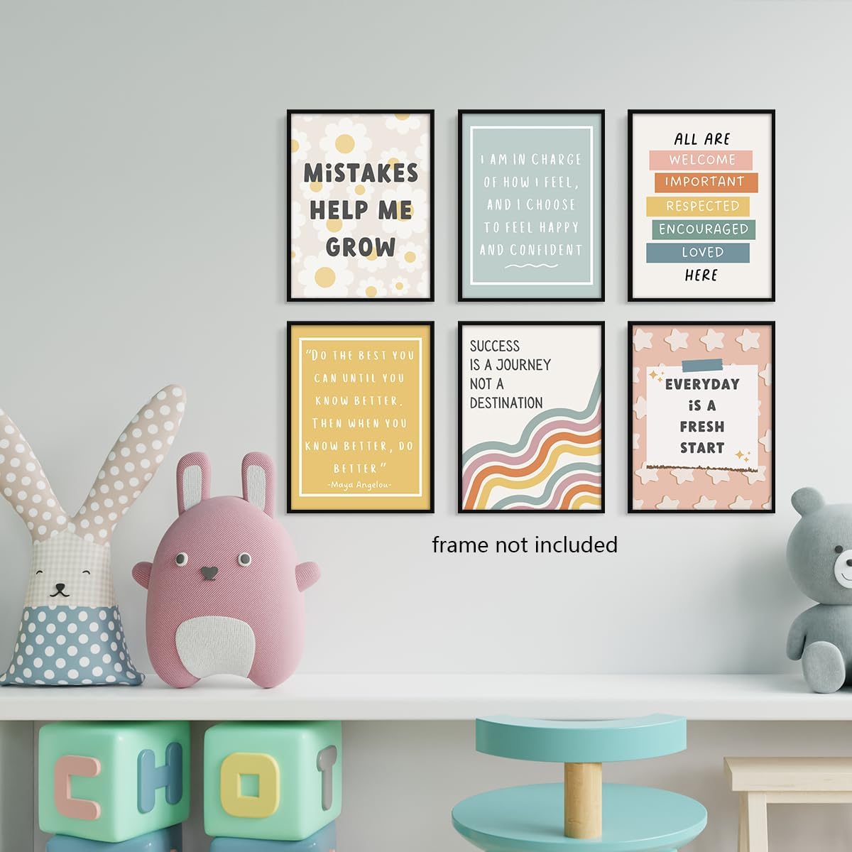 Set of 6 Boho Inspirational Classroom Posters, Positive Affirmations Growth Mindset Canvas Wall Art, Modern Classroom School Posters Wall Decor, Bulletin Board Educational Decor 16x24in Unframed