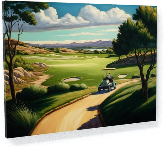 Sense Canvas Golf Cart Fairway Landscape 25 Canvas Art - Home Decor Wall Art Print Poster Painting Medium 24x18 / 1.5"