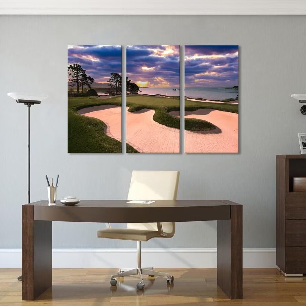 Oceanside Pebble Beach Golf Course Wall Art for Living Room Bedroom Bathroom Home Decorations Golf Course Pictures Posters Wall Decor Framed Artwork Canvas Prints Ready to Hang(20''W x 40''H x 3)