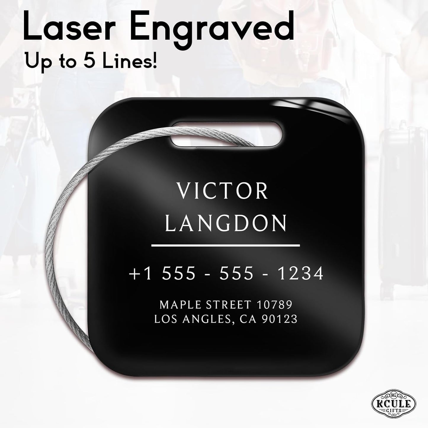 Stainless Luggage Tags for Suitcases: Metal Personalized Luggage Tags and Bags with Customizable Texts (Black)