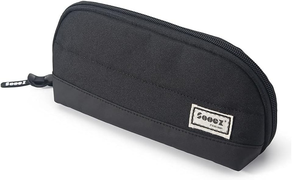 Sooez Wide-Opening Pencil Pen Case, Lightweight & Spacious Pencil Pouch Zipper Stationery Bag, Aesthetic Supply with Triangular Design for Adults, Black