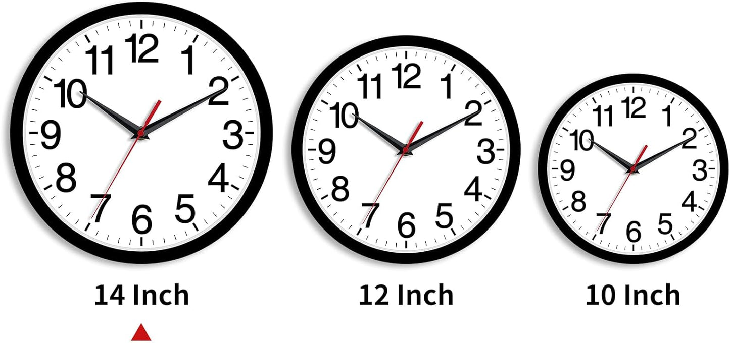 14 Inch Wall Clock Modern Battery Operated Silent Non Ticking Large Analog Clock for Living Room Office Home Bedroom Kitchen Bathroom(Black)