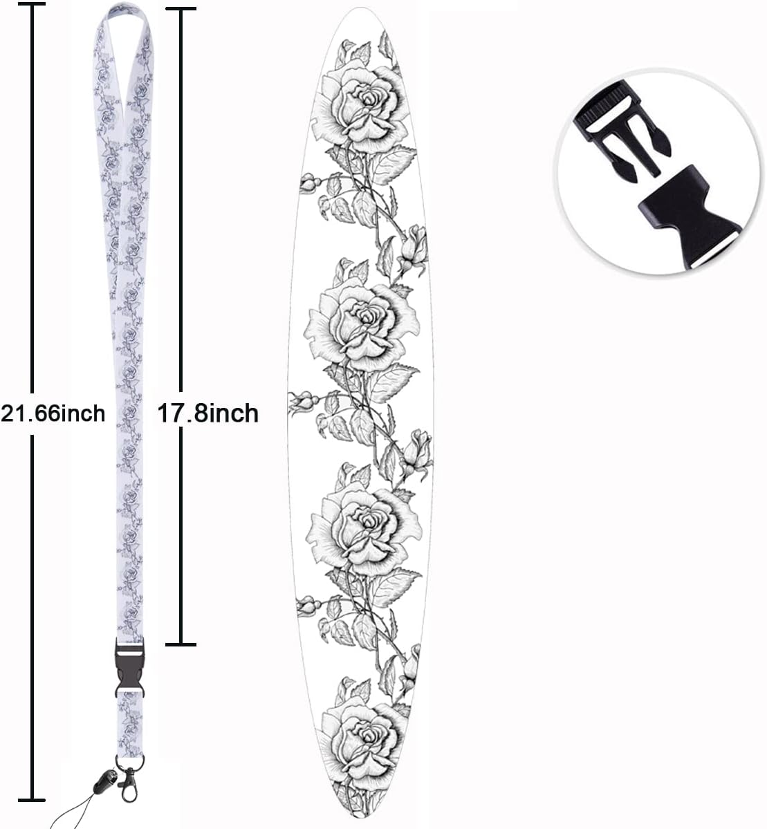 6 Pack Lanyards,White Black Roses,Black with Moon,Neck Office Cruise Lanyard For Keys Women Men ID Card Holder Waterproof