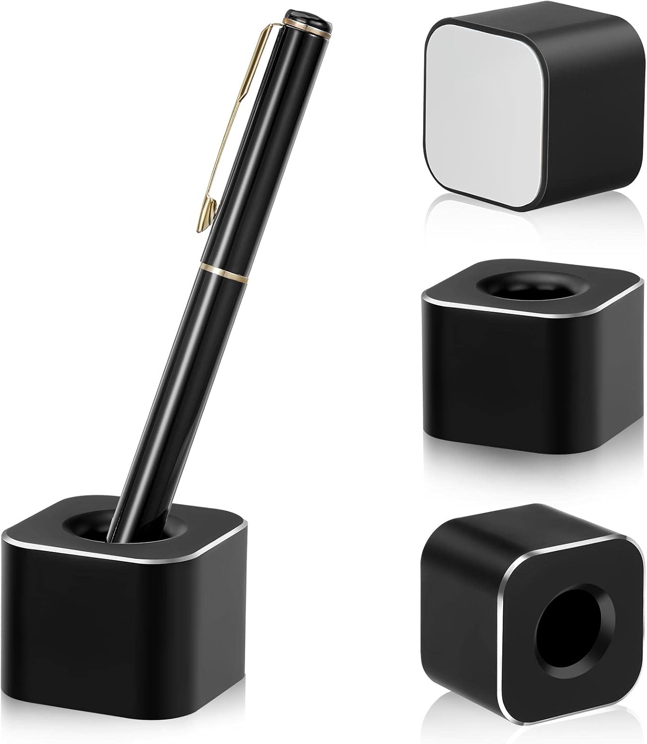 Chinco 2 Pieces Single Pen Holder Metal Pen Stand Square Base Aluminum Student Desk Organizer for Desk Desktop Toothbrush Stand Holder Display for Home Office Students Teachers