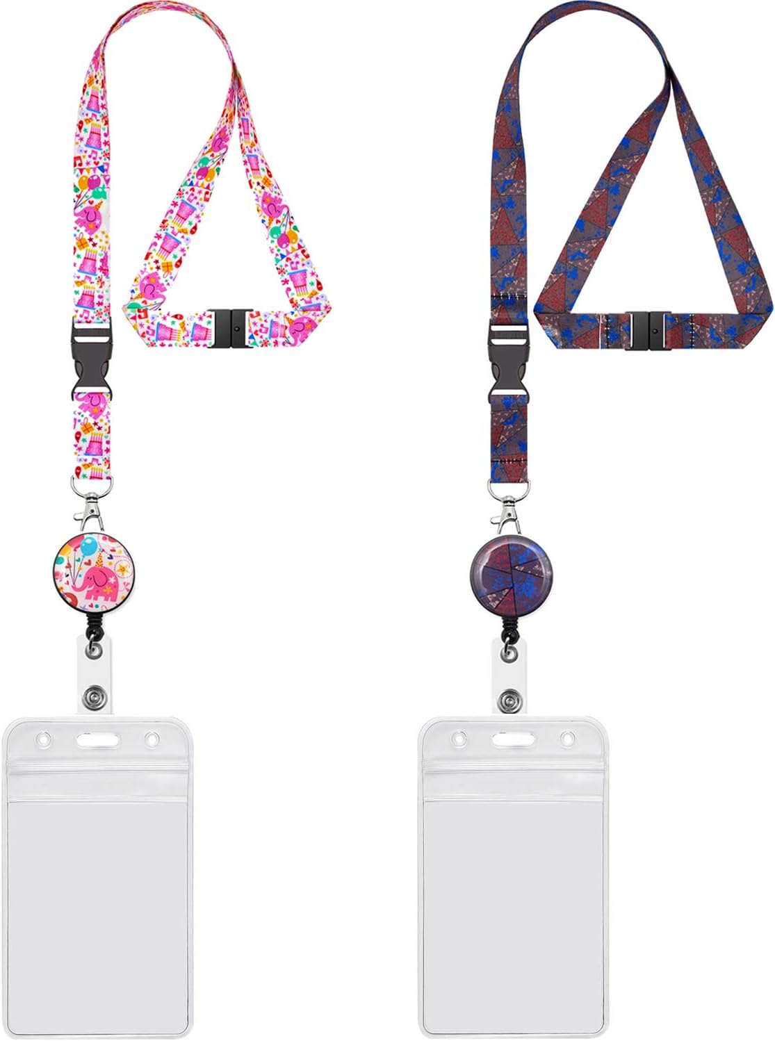 YOUOWO 2 Pack Cruise Lanyards with Vertical Badge Holders and Retractable Badge Reel for Office ID Badges Women Keys Men Ship Card Kids,Quick Release Breakaway Safety Printing Patterns Lanyard