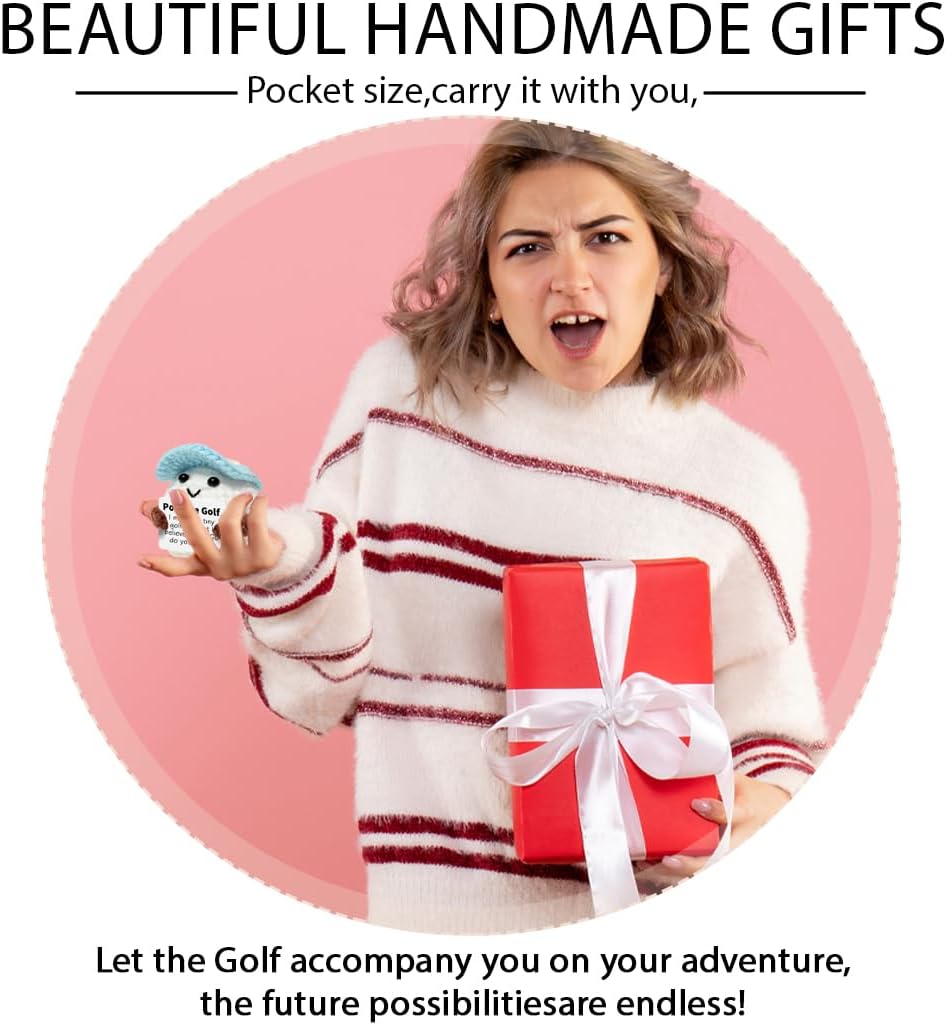 Positive Crochet Doll Golf Gifts for Men Dad Fathers Coach Mini Crochet Golf with Positive Card Father's Day Christmas Birthday Gifts Men Golfers Funny Home Office Desk Decor