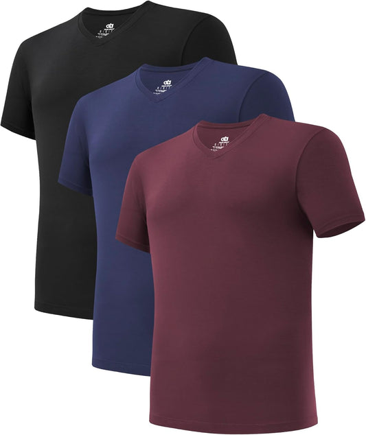 DAVID ARCHY Men's Undershirt Bamboo Rayon Moisture-Wicking V-Neck T-Shirts Stretch Tees for Men, 3 or 5 Pack