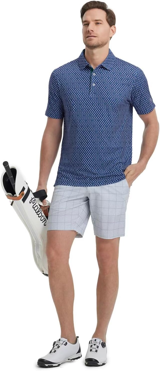 M MAELREG Mens Golf Shirt Short Sleeve Dry Fit Print Moisture Wicking Performance Patterns Collared Polo Shirt