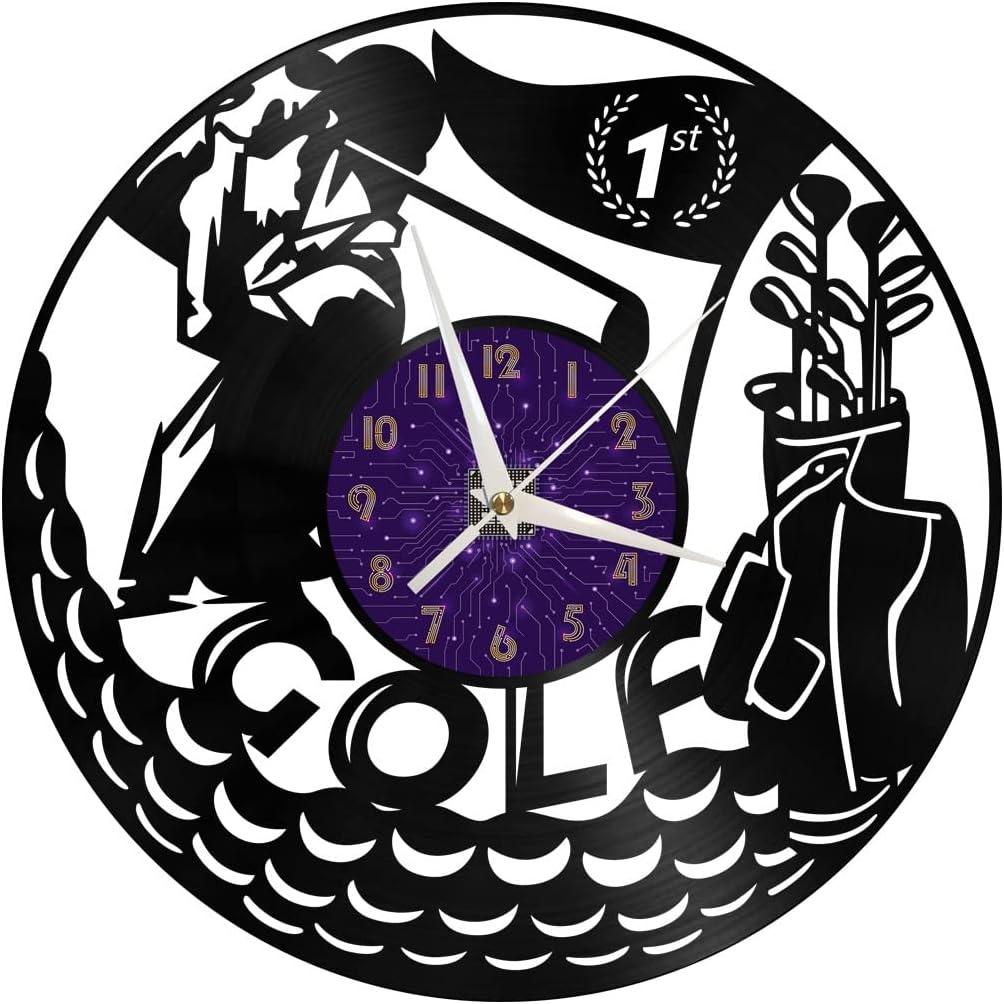 Generic Golf Decoration Vinyl Wall Clock, Vinyl Record Clock Wall Art Silent & Non-Ticking(12 inchs P), without LED, Purple