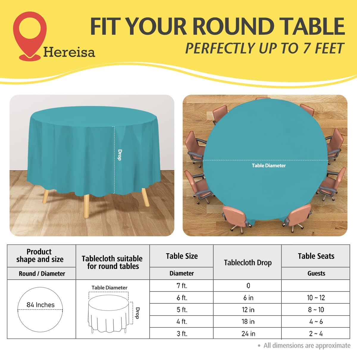 Brand Round Aqua Plastic 84" Disposable Tablecloth (3 Pack), Party & Event Decorative Cover