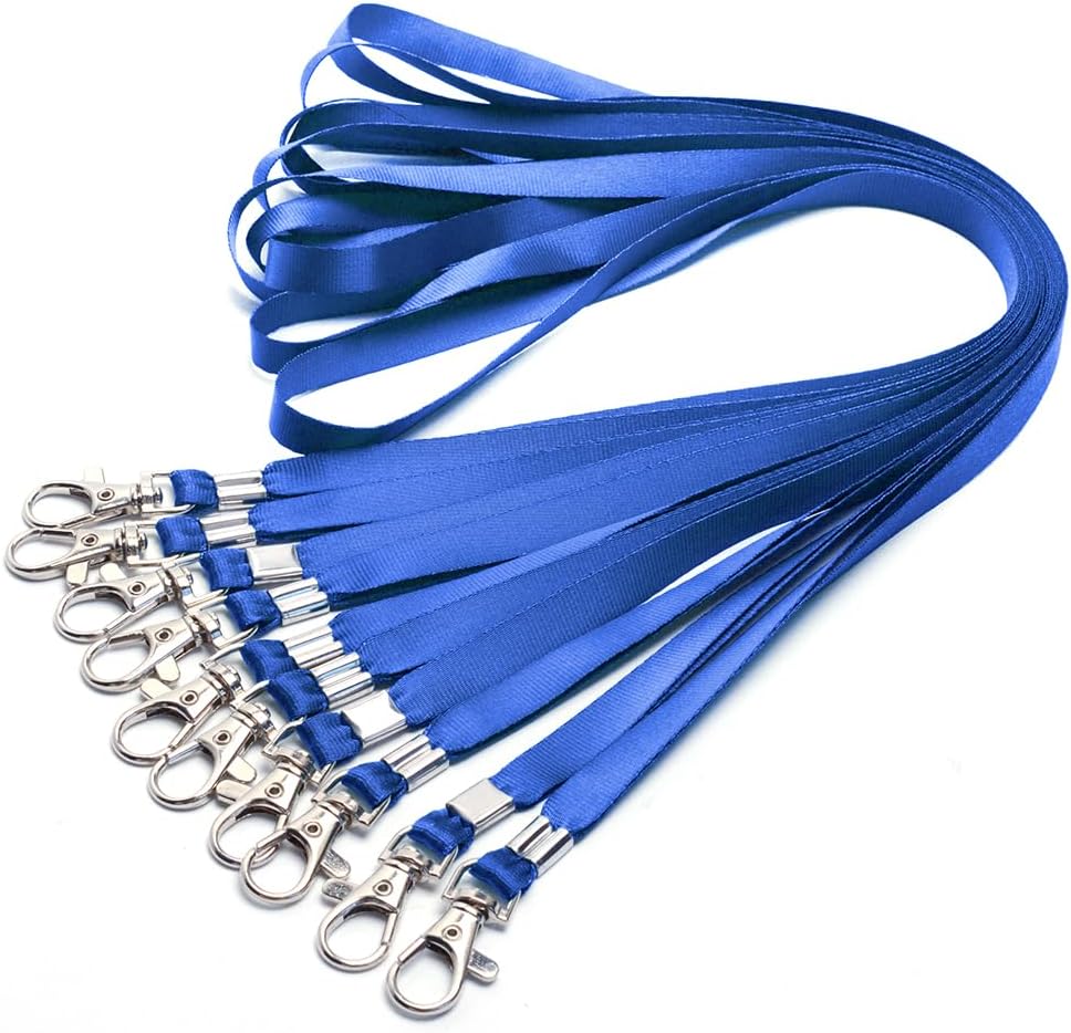 Lanyards 10 Pcs Bulk Lanyard for Id Badges Flat Blue Lanyard with Badge Clip Swivel Hook (10, Blue)