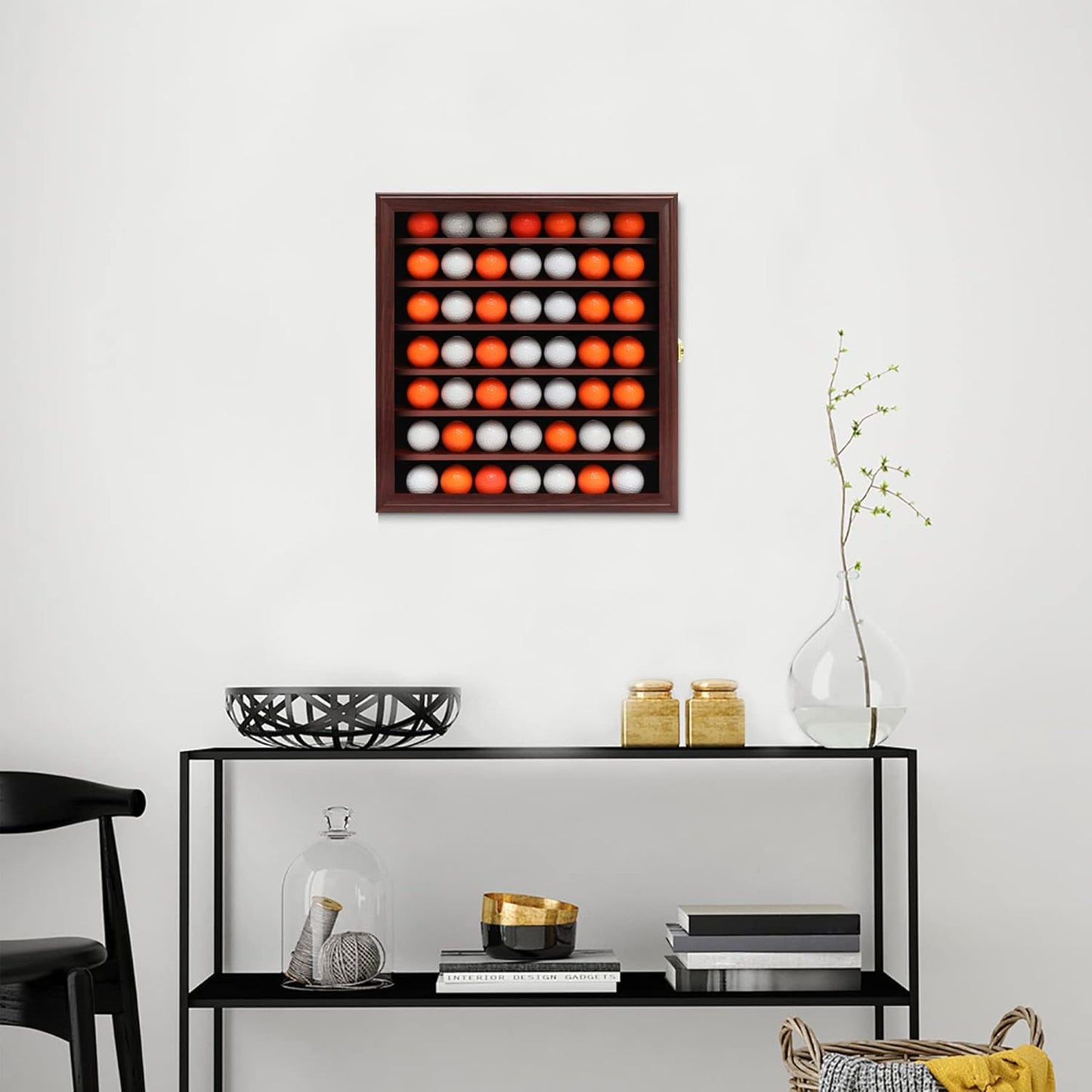 49 Golf Ball Display Case Cabinet Wall,Golf Ball Display Rack ,Golf Gift for Golf Enthusiast Collectibles with UV Protection Acrylic Door(Mahogany)