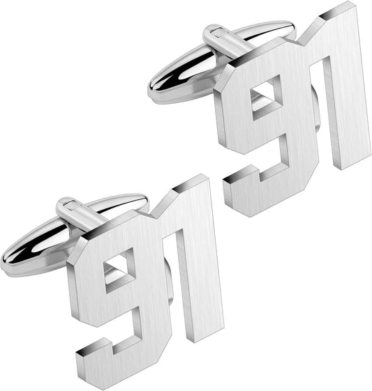 AMITER Mens Cufflinks with Number, Classic Silver Personalized Cuff Links for Men, Sport’s Day Casual or Formal Shirts