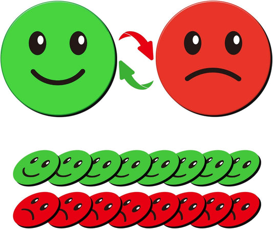 75 Pcs 1” Double-Sided Red Green Smiley Face Magnets, Flip Over Colored Magnetic Dots for Whiteboard, Refrigerator, Office (75, Happy/Sad-Colors)