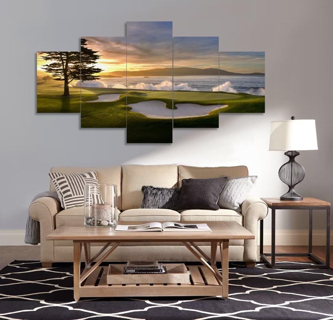 Pebble Beach Golf Course Wall Art for Living Room Bedroom Bathroom Office Wall Decorations Golf Course Pictures Canvas Prints Modern Framed Artwork Ready to Hang(60''W x 40''H)