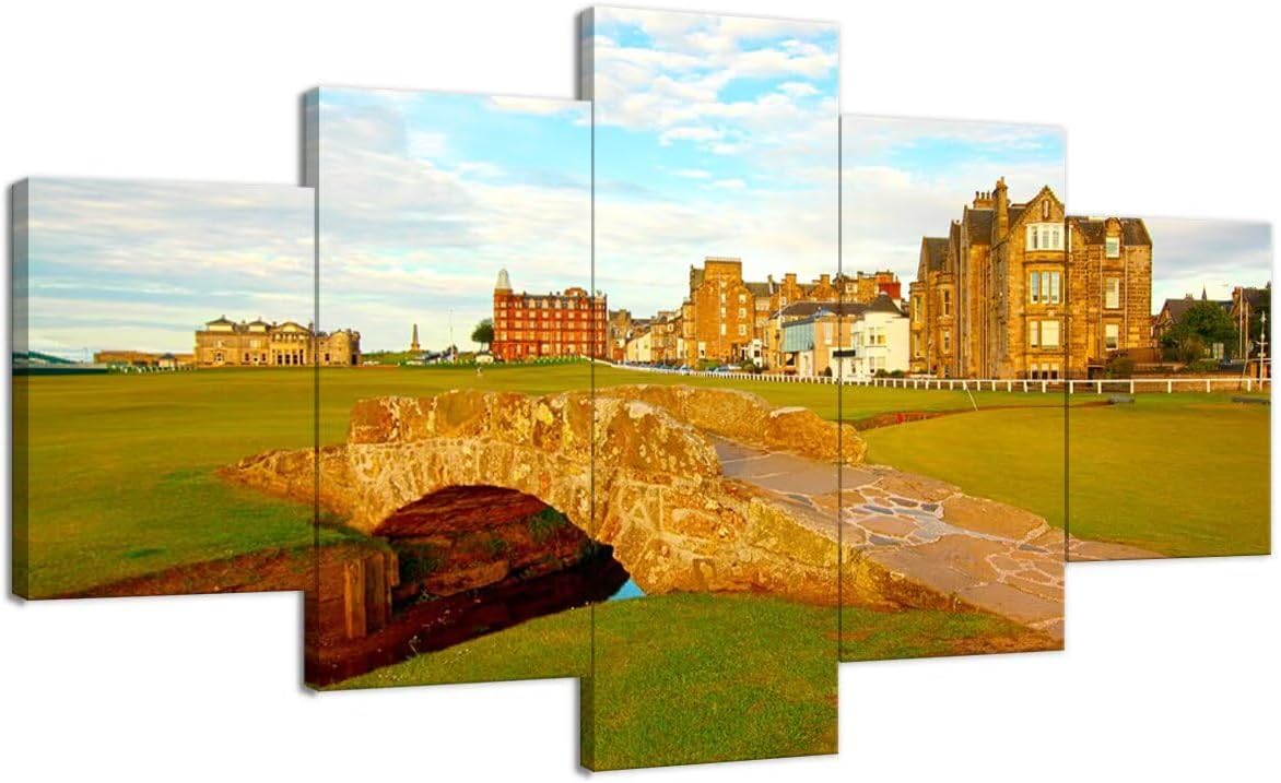 St Andrews Golf Course Wall Art for Living Room Bedroom Home Decorations St Andrews Swilcan Bridge Pictures Posters Framed Artwork Canvas Prints Ready to Hang(60''W x 32''H)