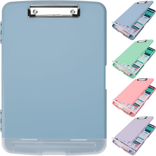 Clipboard with Storage,Storage Clipboard with Pen Holder, A4 Binder Clip Boards 8.5x11 with Low Profile Clip,Side Opening Nursing Clipboards, Clipboards Folder for Office Supplies-Light Blue