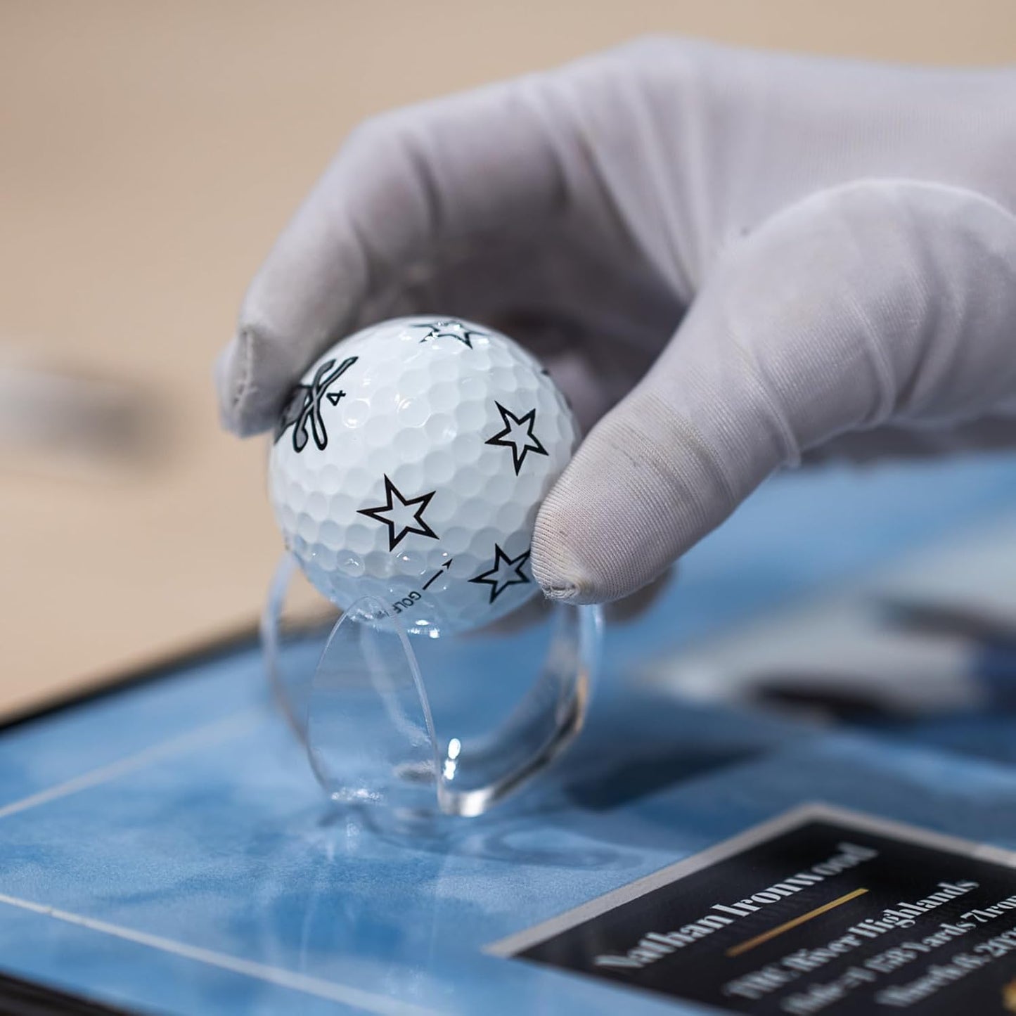 One-Shot Victory Golf Ball Display Frame – Acrylic Case with External Ball Mount, Custom Photo & Nameplate, Babyblue Suede Mat, Elegant Golf Keepsake Gift