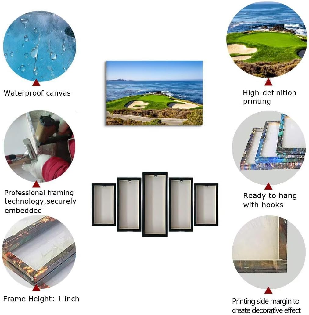 USA California Golf Course Wall Art for Living Room Bedroom Bathroom Home Decorations Golf Course Picture Poster Print on Canvas Modern Artwork Framed Ready to Hang(12''H x 16''W)