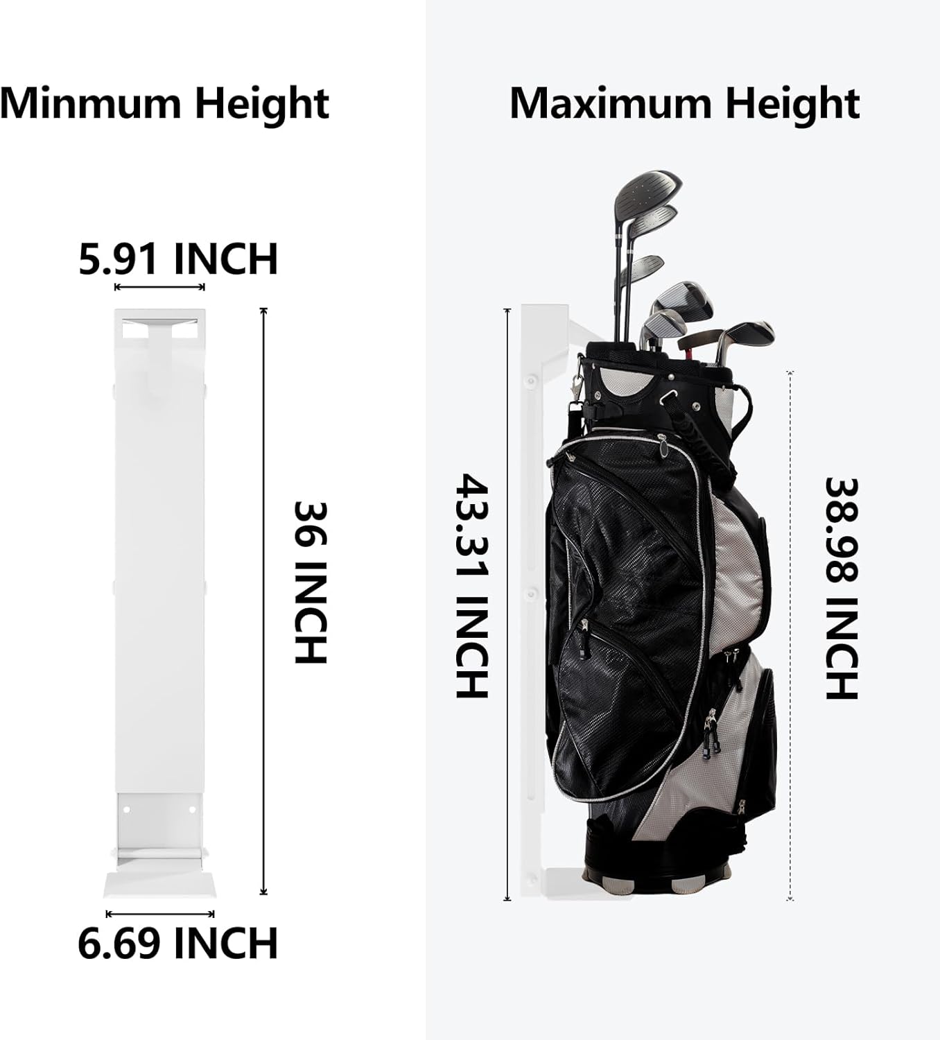 Wall Mount Golf Bag Storage Rack - Wall Mount Rack for Garage, Club Dock for Golfing Bag | Space Saving | Easy Install & Use