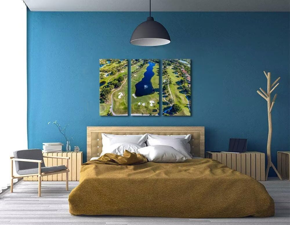 chenchenArt WESTON FL USA Golf Course Wall Art for Living Room Bedroom Bathroom Home Decorations Golf Course Pictures Posters Canvas Prints Modern Artwork Framed Ready to Hang(14''W x 28''H x3)