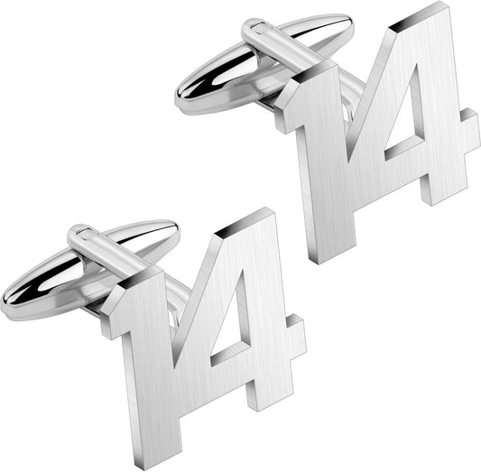 AMITER Mens Cufflinks with Number, Classic Silver Personalized Cuff Links for Men, Sport’s Day Casual or Formal Shirts