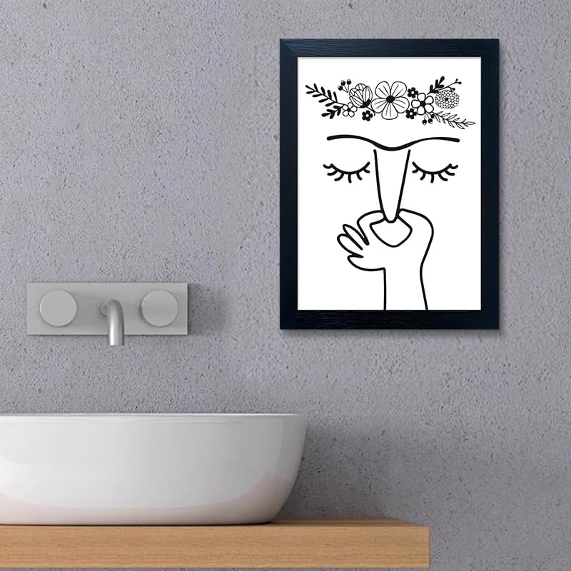 Framed Bathroom Decor Wall Art Funny Bathroom Picture Paintings Humorous Guest Toilet Art Decor Modern Minimalistic Black and White Canvas Print Artwork