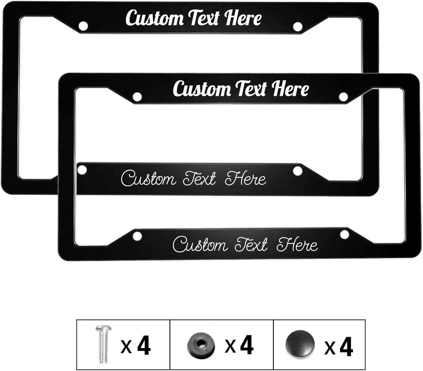 Custom Personalized Metal Engraved Standard Size License Plate Frame,Funny Car Auto Truck Message Plate Holder for Men Women,Silver Text (Black)