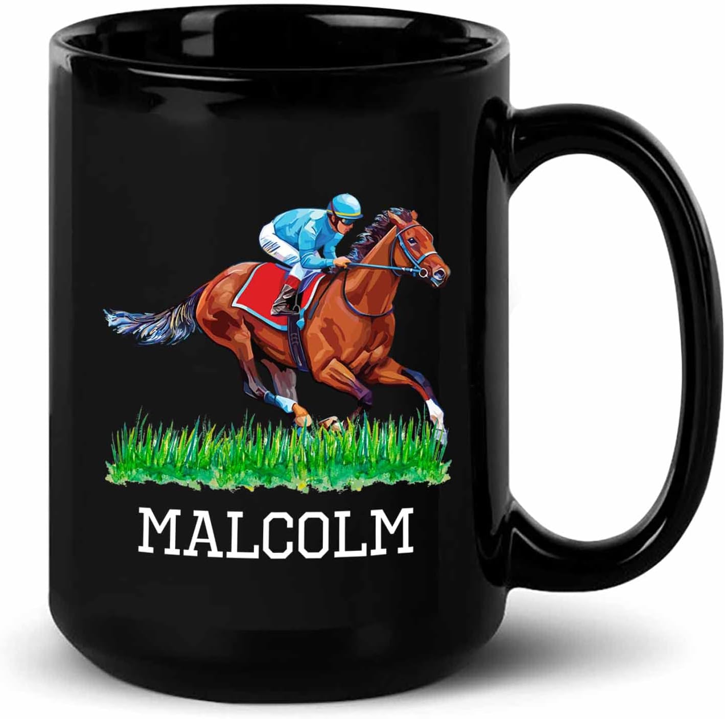 Customized Name Horse Riding Coffee Mug - Personalized Gift for Men Women Horse Lovers - Black Ceramic Cup 11 Oz 15 Oz - Horseback Racing Tea Mug