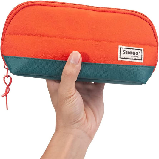 Sooez Wide-Opening Pencil Pen Case, Lightweight & Spacious Pencil Pouch Zipper Stationery Bag, Aesthetic Supply with Triangular Design for Adults, Orange