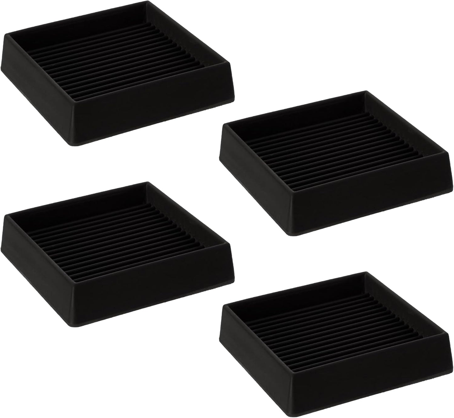 4X4 Rubber Caster Cups, Non Slip Furniture Pads, Anti-Slip Gripper, Anti Skid Furniture Feet, Anti Slide Floor Protector for Bed Couch Stoppers (4 Pack, Black)