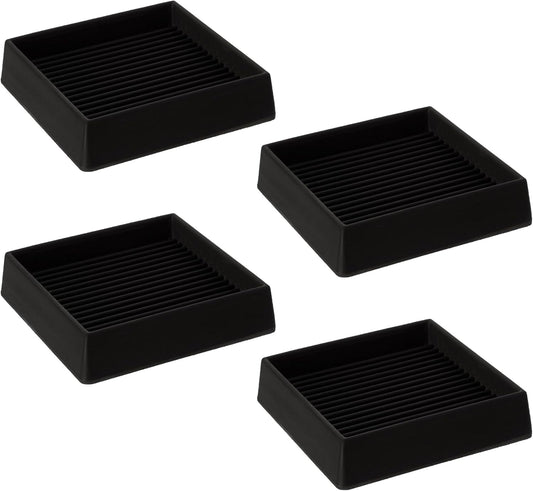 4X4 Rubber Caster Cups, Non Slip Furniture Pads, Anti-Slip Gripper, Anti Skid Furniture Feet, Anti Slide Floor Protector for Bed Couch Stoppers (4 Pack, Black)