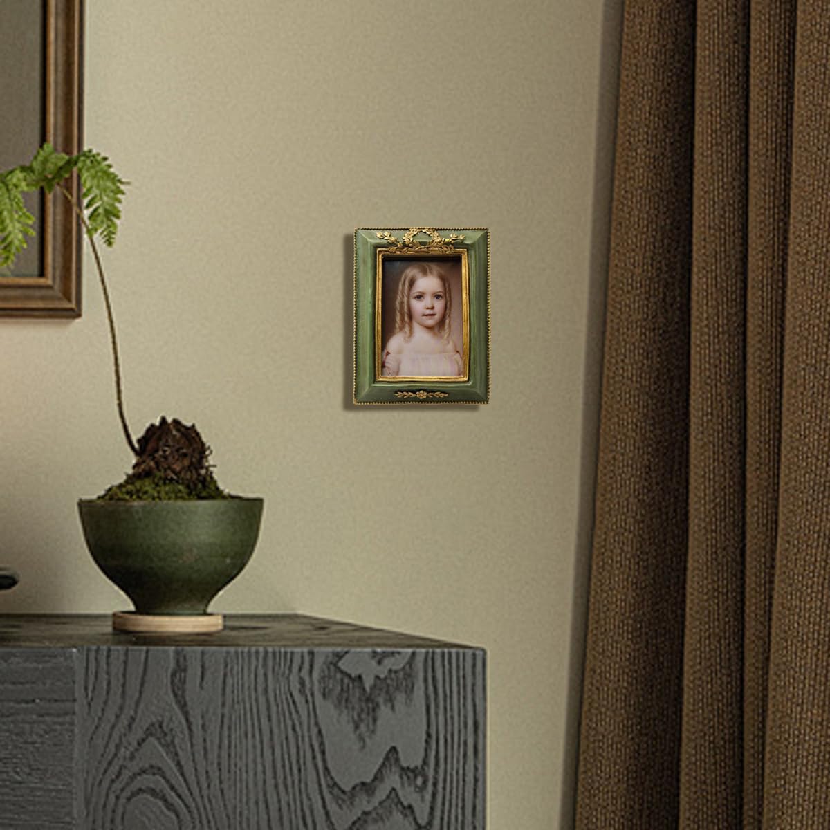 SYLVIA'S SHOP 2.5x3.5 Small Vintage Picture Frame, Mini Antique Ornate Photo Frame, for Tabletop and Wall Display, Retro Home Decor, Old Fashioned Photo Gallery Art, Green