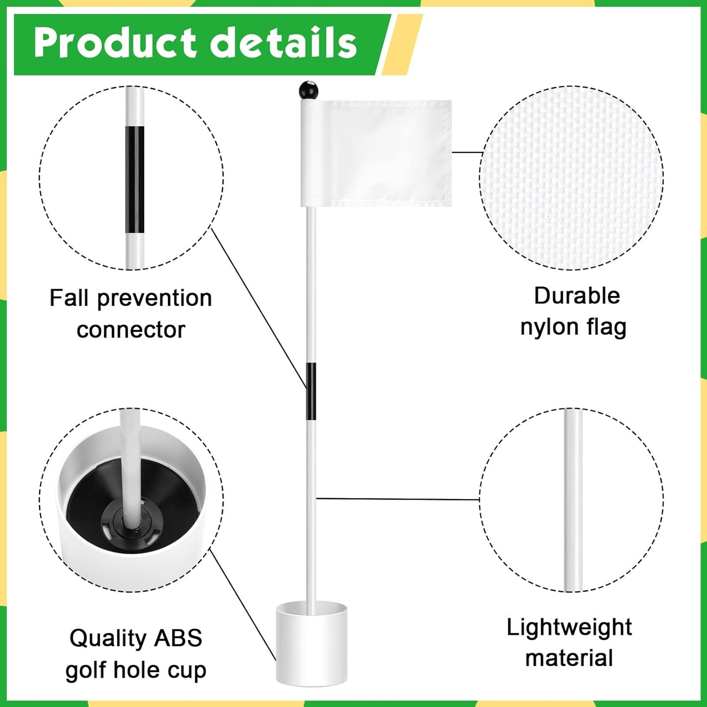 Lenwen 6 Set Golf Flagstick Golf Pin Flag Hole Cup Set Putting Green Flag and Poles Nylon Practice Portable 2 Section Design Putting Green Gifts for Yard Backyard Garden Driving Range