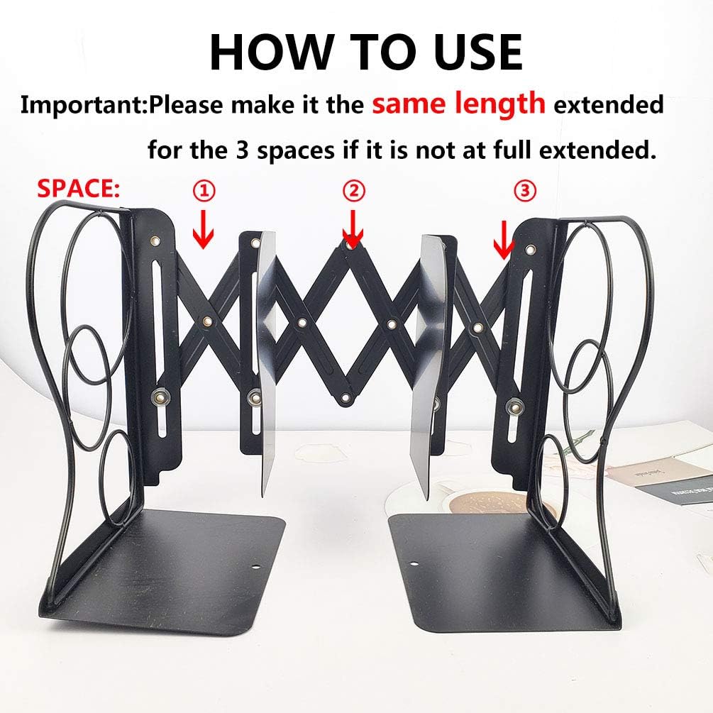 Adjustable Bookends - Nonskid Heavy Duty Book Ends for Desk - Book Stand & Organizer