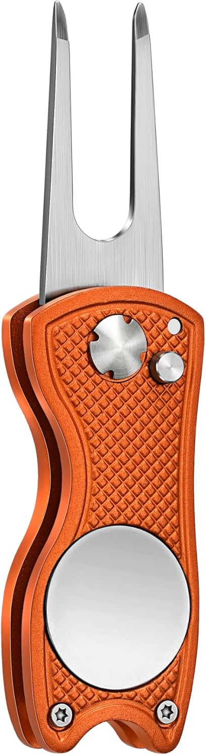 Mile High Life Golf Divot Repair Tool, All Metal Foldable Divot Tool with Pop-up Button & Magnetic Ball Marker, 2-6 Pack