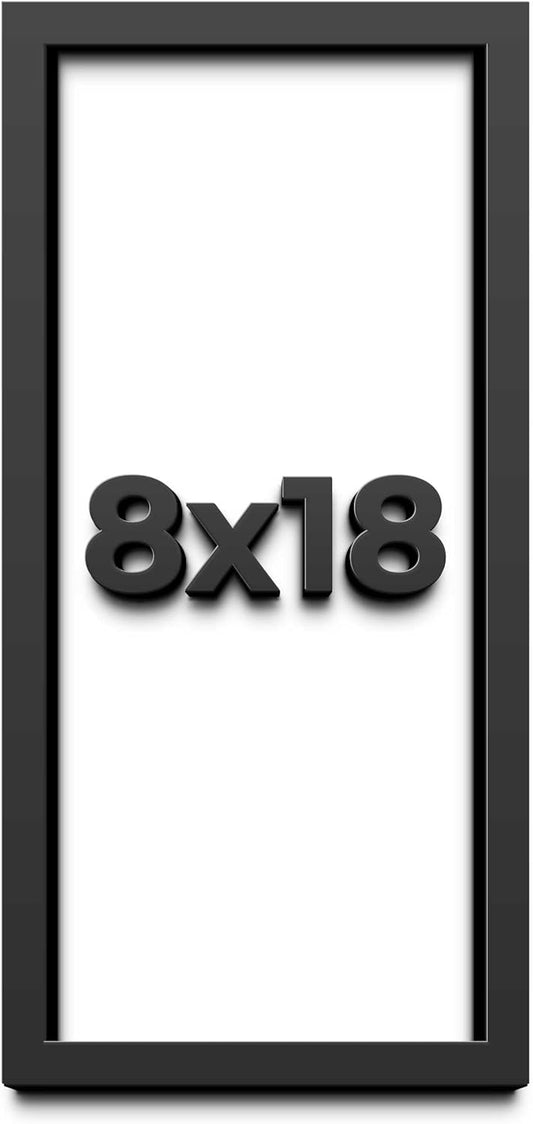 8x18 Shadow Box Black Solid Wood Display Frame with White Acid-Free Backing UV Acrylic & Hanging Hardware - with 3/4" Usable Depth