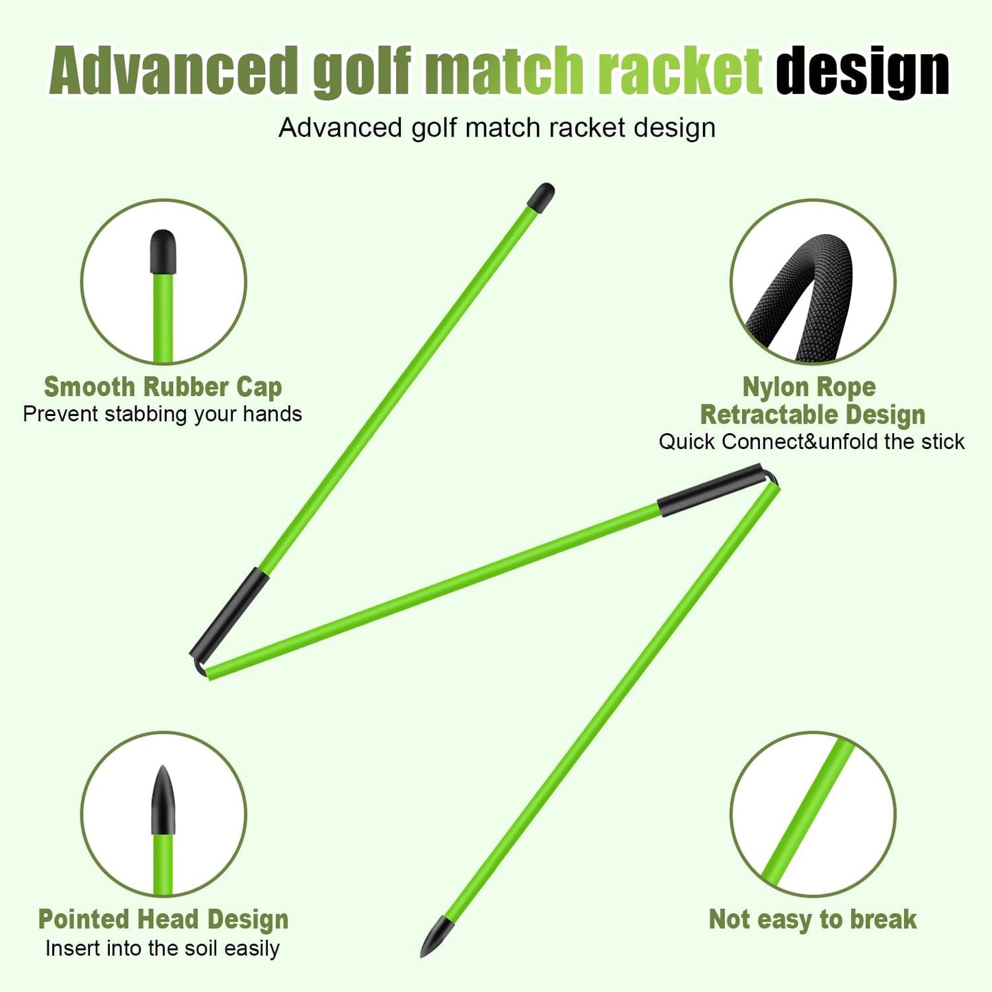 Golf Alignment Sticks 2 Pack, 48″Collapsible Practice Rods for Aiming/Putting, Golf Training Aid for Swing Trainer with Clear Tube Case, Foldable Training Rods with 10 Golf Tees