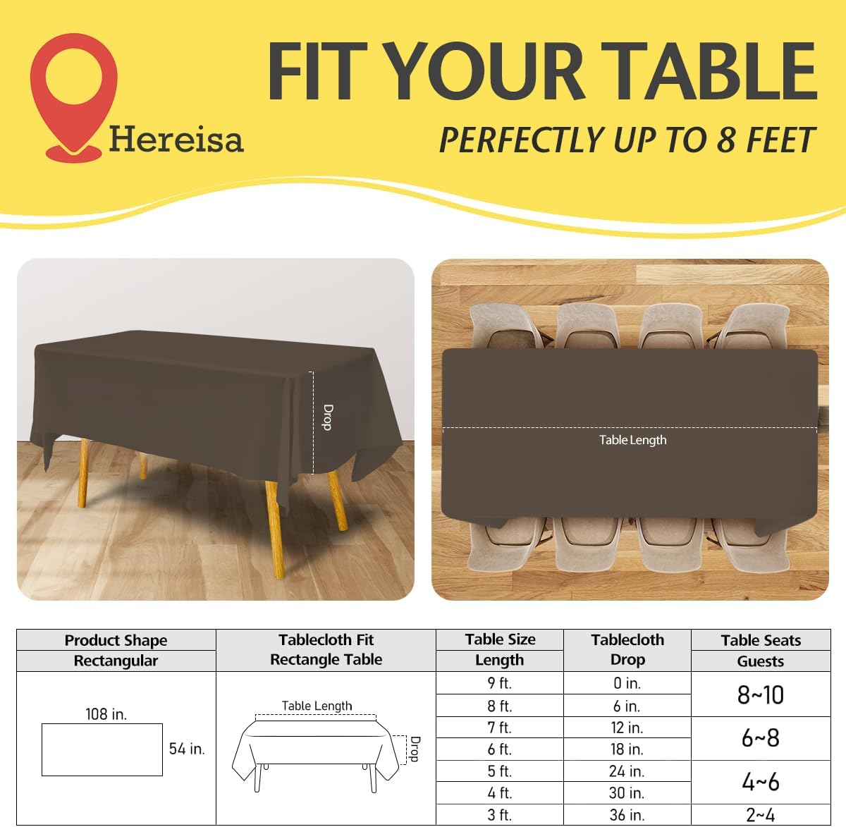 Brown Plastic Tablecloths 3 Pack 54 x 108 Inches Rectangular PEVA Table Covers for Parties, Birthdays, Weddings, BBQ, Picnic