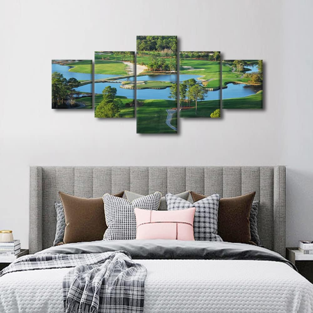 King's North Golf Course, Myrtle Beach National Club Pictures Canvas Prints Wall Art Office Paintings Home Decor Wall Art Pictures for Living Room 5 Panel Poster Framed Ready to Hang - 50"W x 24"H
